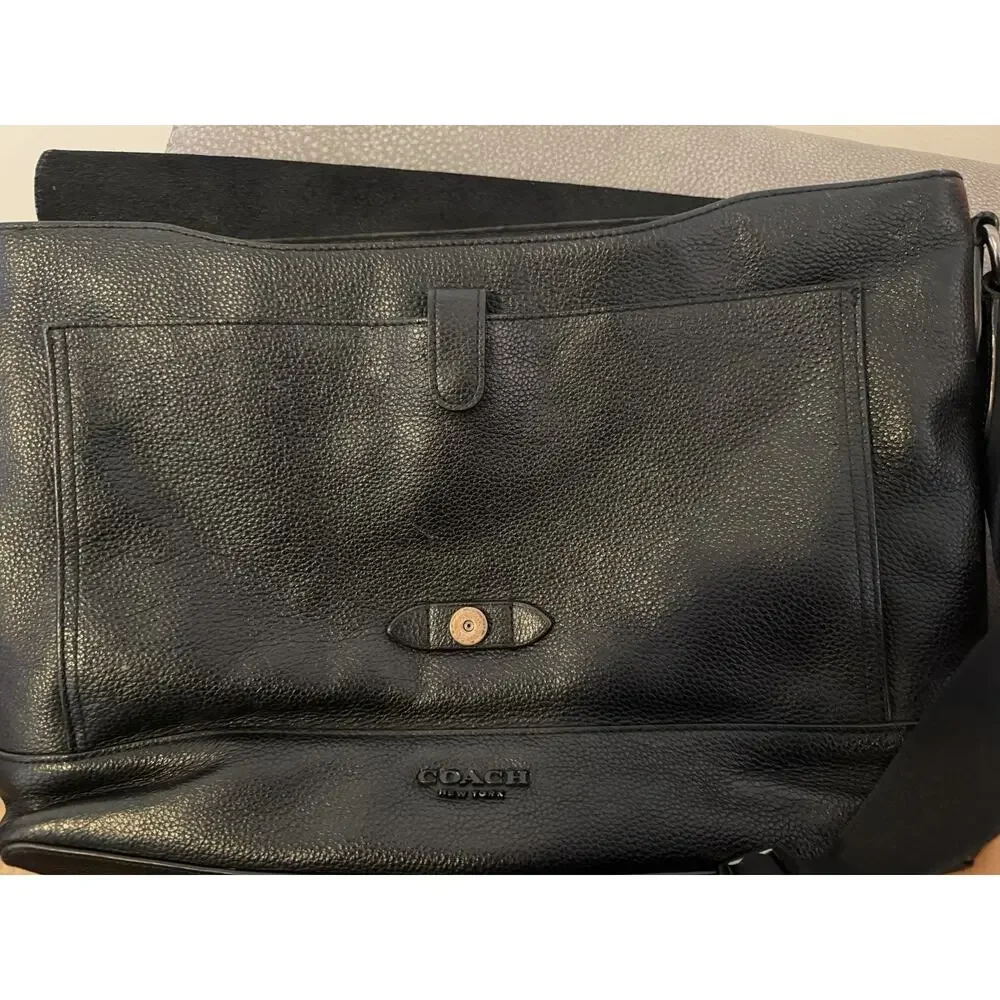 Coach 88892 Black Pebbled Leather Messenger Bag Men’s Briefcase Laptop Crossbody